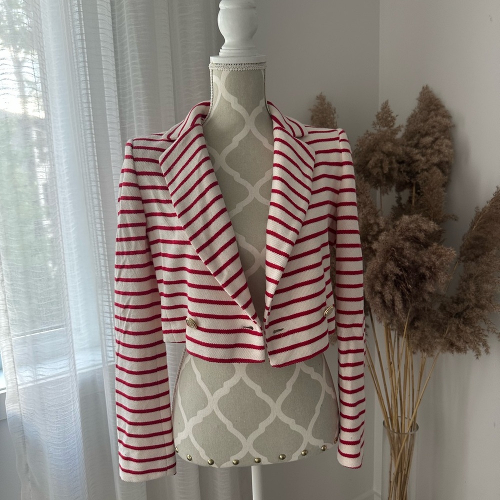 NEW Zara Red and White Striped Blazer
